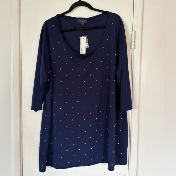 Belldini Tops - Belldini Navy Blue Tunic with Gold Stud Accents Size 3X NWT